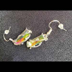 multi colored silver wrapped crystalline earrings